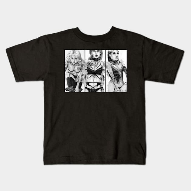 Tattoo Girl Triple Kids T-Shirt by AtitArtworks